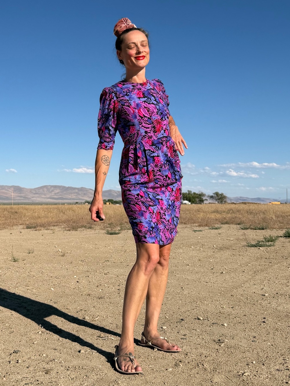 Vintage Jenna Ashley Rayon Vibrant Purple Floral Midi Dress - Bold Printed Dress